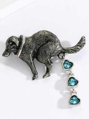 Funny Dog Brooch with Poop Heart Dangles Unique Lapel Pin